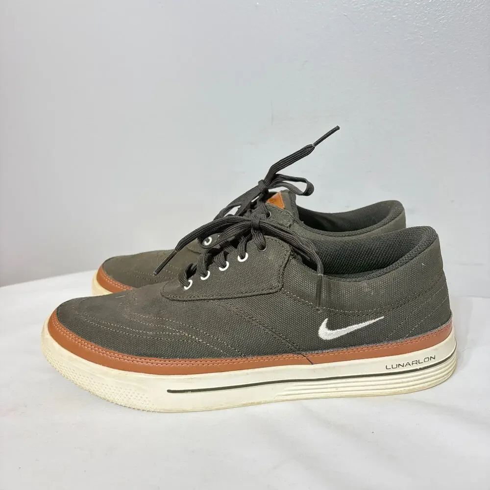 Nike Golf Lunarlon Lunar Swingtip Shoes Leather Canvas Olive Green Mens Cider 7